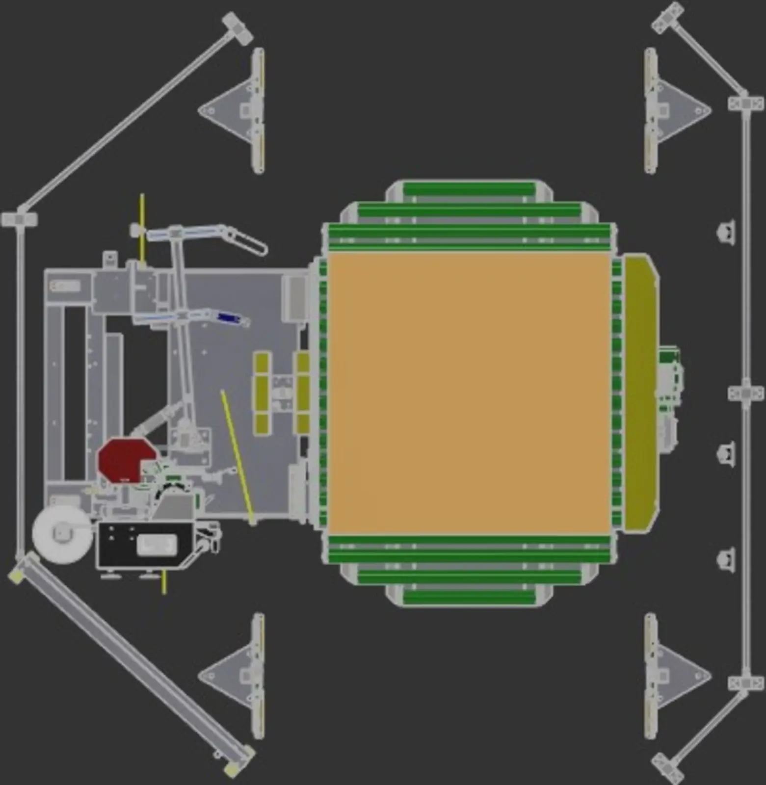 Top view of wrapper machine showing guarded layout and packaging system geometry.